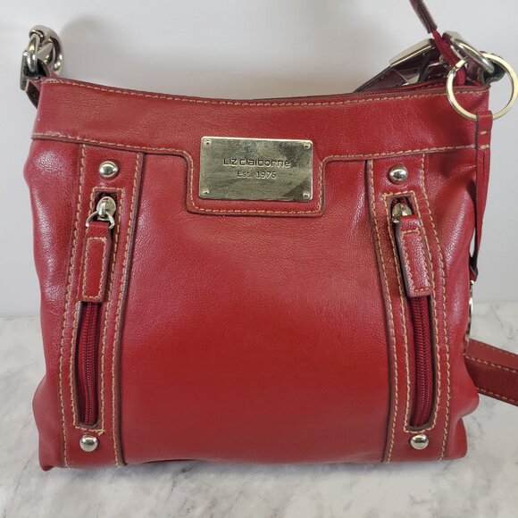 Vintage 80s Red Liz Claiborne Leather Shoulder Bag - Iconic Retro Crossbody - Picture 1 of 13